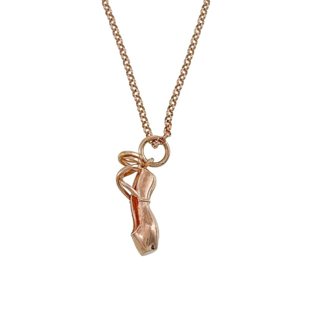 Sterling Silver 925 Rose Gold Tone Ballerina Toe Shoe Charm Necklace 16"-18"